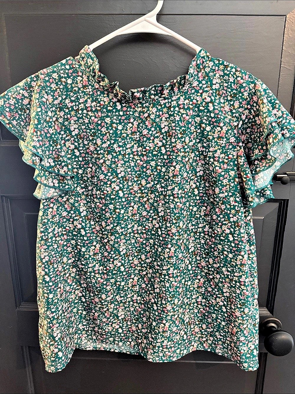 Floral Short Sleeve Blouse in Green & Pink